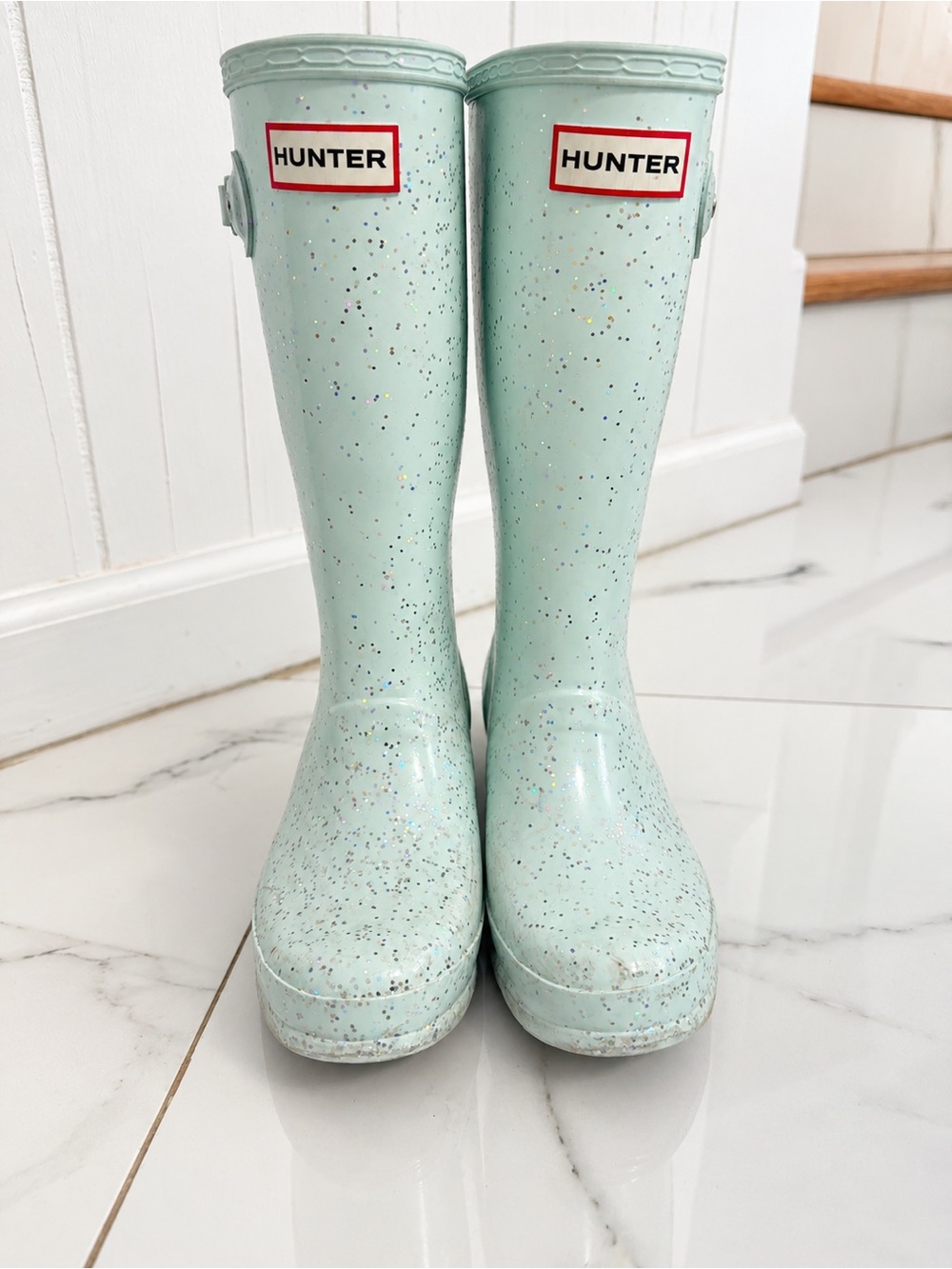Hunter Kids Blue Glitter Sparkle Rain Boots Size 1